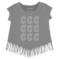 Cleveland Guardians Tiny Turnip Girls Youth Logo Grid Fringe T-Shirt - Gray - MLB Discount
