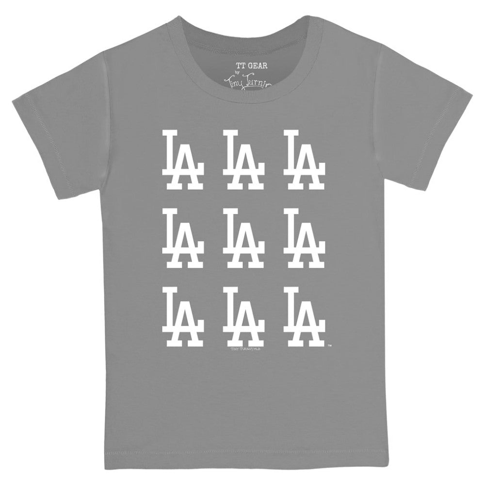 Los Angeles Dodgers Tiny Turnip Youth Logo Grid  T-Shirt - Gray - MLB Lifestyle