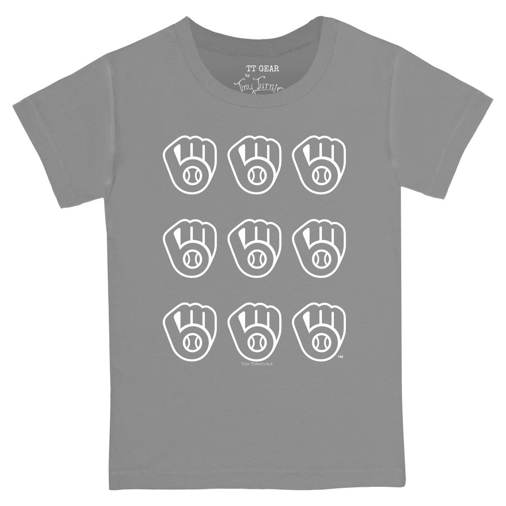 Milwaukee Brewers Tiny Turnip Youth Logo Grid  T-Shirt - Gray - MLB Discount