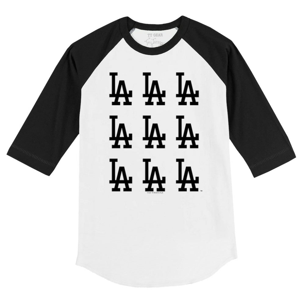 Los Angeles Dodgers Tiny Turnip Youth Logo Grid Raglan 3/4-Sleeve T-Shirt - White/Black - MLB Online