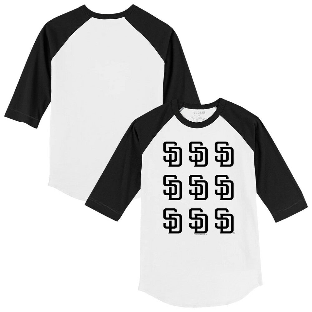 San Diego Padres Tiny Turnip Youth Logo Grid Raglan 3/4-Sleeve T-Shirt - White/Black - MLB Discount