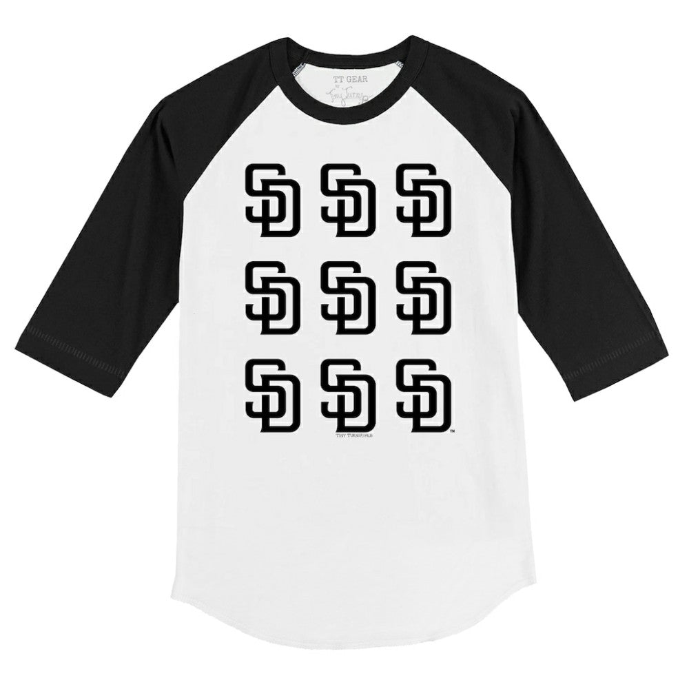 San Diego Padres Tiny Turnip Youth Logo Grid Raglan 3/4-Sleeve T-Shirt - White/Black - MLB Discount