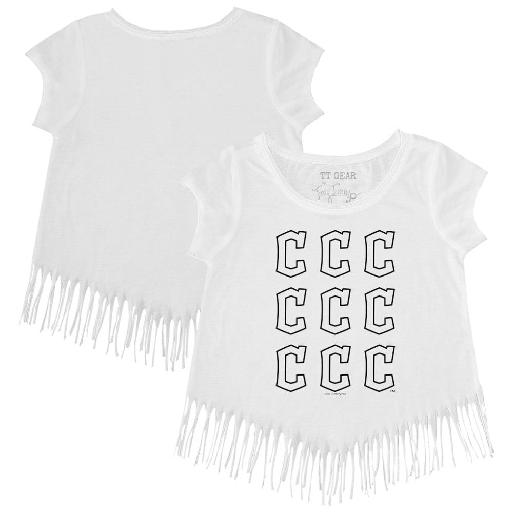 Cleveland Guardians Tiny Turnip Girls Youth Logo Grid Fringe T-Shirt - White - MLB on Sale