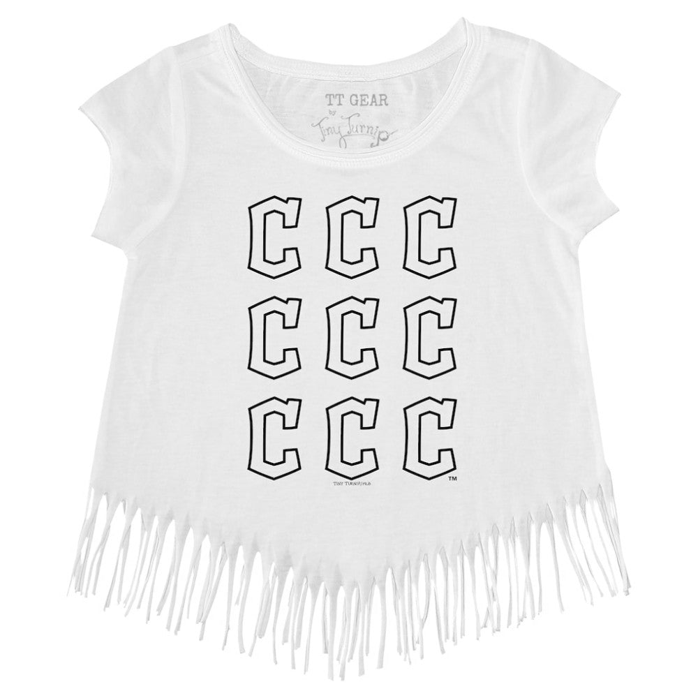 Cleveland Guardians Tiny Turnip Girls Youth Logo Grid Fringe T-Shirt - White - MLB on Sale