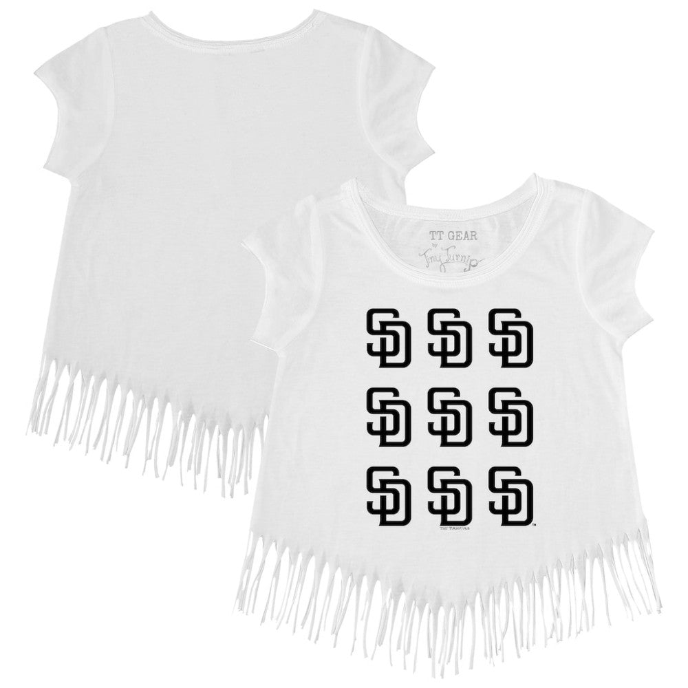 San Diego Padres Tiny Turnip Girls Youth Logo Grid Fringe T-Shirt - White - MLB on Sale