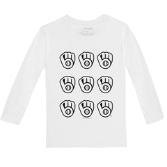 Milwaukee Brewers Tiny Turnip Youth Logo Grid Long Sleeve T-Shirt - White - MLB Online