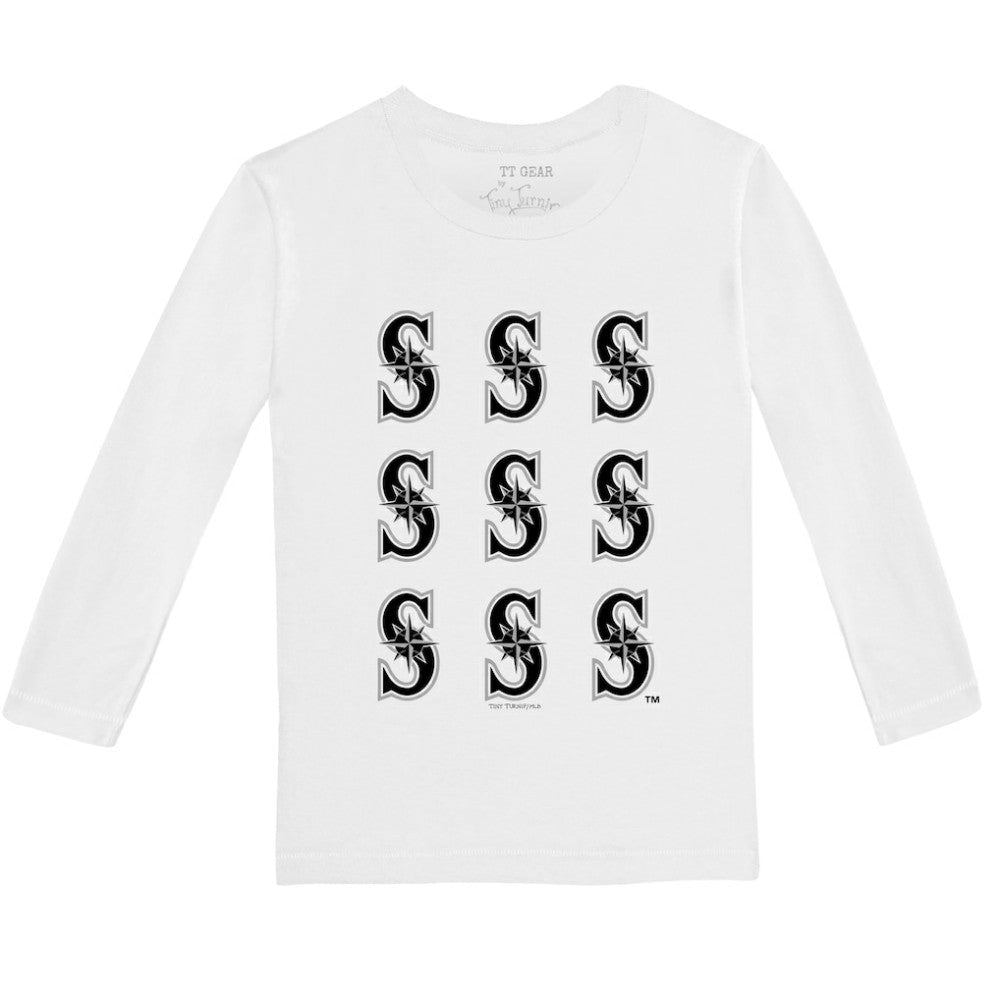 Seattle Mariners Tiny Turnip Youth Logo Grid Long Sleeve T-Shirt - White - MLB on Sale