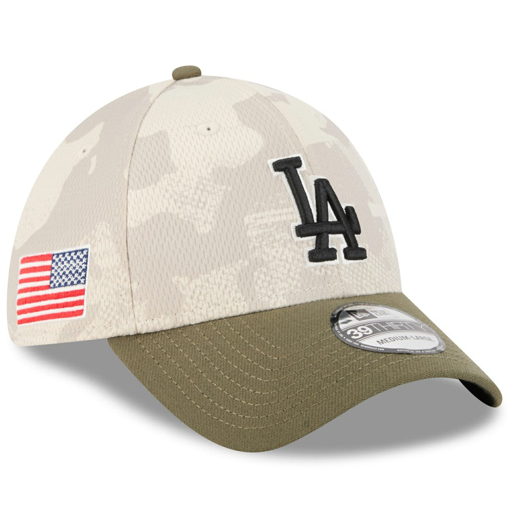 Los Angeles Dodgers New Era 2025 Armed Forces Day 39THIRTY Flex Hat - Light Beige/Olive - New Era Online