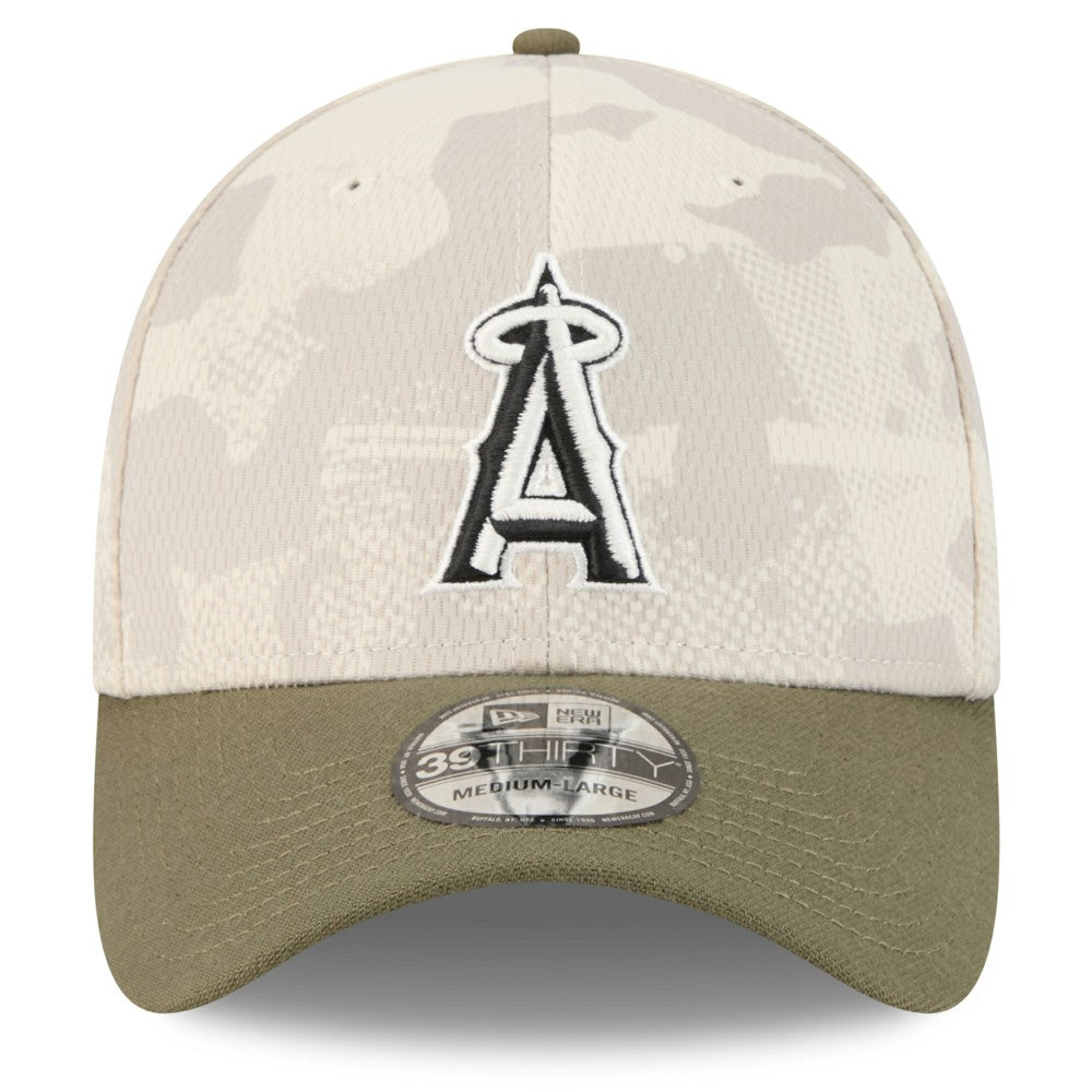 Los Angeles Angels New Era 2025 Armed Forces Day 39THIRTY Flex Hat - Light Beige/Olive - New Era Sale