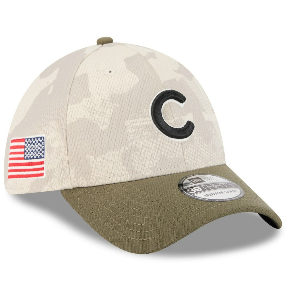 Chicago Cubs New Era 2025 Armed Forces Day 39THIRTY Flex Hat - Light Beige/Olive - New Era Sale
