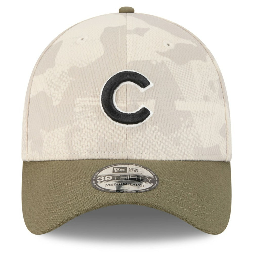 Chicago Cubs New Era 2025 Armed Forces Day 39THIRTY Flex Hat - Light Beige/Olive - New Era Sale