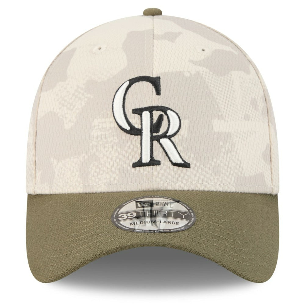 Colorado Rockies New Era 2025 Armed Forces Day 39THIRTY Flex Hat - Light Beige/Olive - New Era Lifestyle