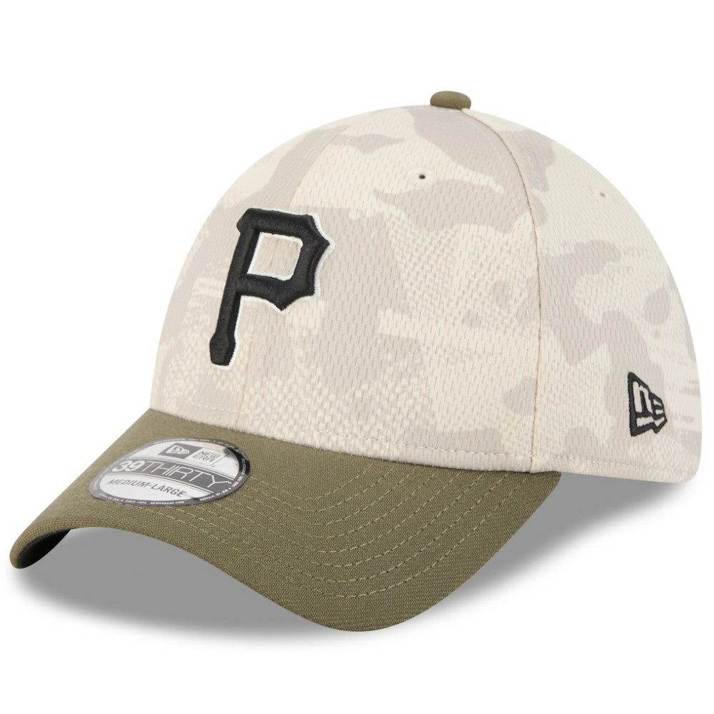 Pittsburgh Pirates New Era 2025 Armed Forces Day 39THIRTY Flex Hat - Light Beige/Olive - New Era Sale