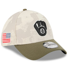 Milwaukee Brewers New Era 2025 Armed Forces Day 39THIRTY Flex Hat - Light Beige/Olive - New Era Discount