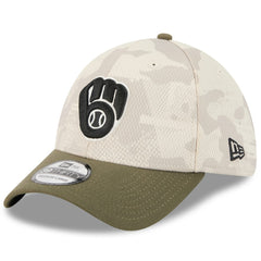 Milwaukee Brewers New Era 2025 Armed Forces Day 39THIRTY Flex Hat - Light Beige/Olive - New Era Discount