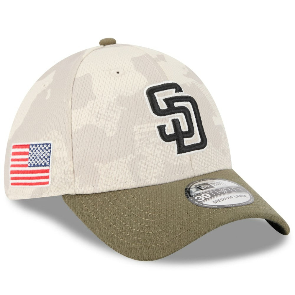 San Diego Padres New Era 2025 Armed Forces Day 39THIRTY Flex Hat - Light Beige/Olive - New Era Lifestyle