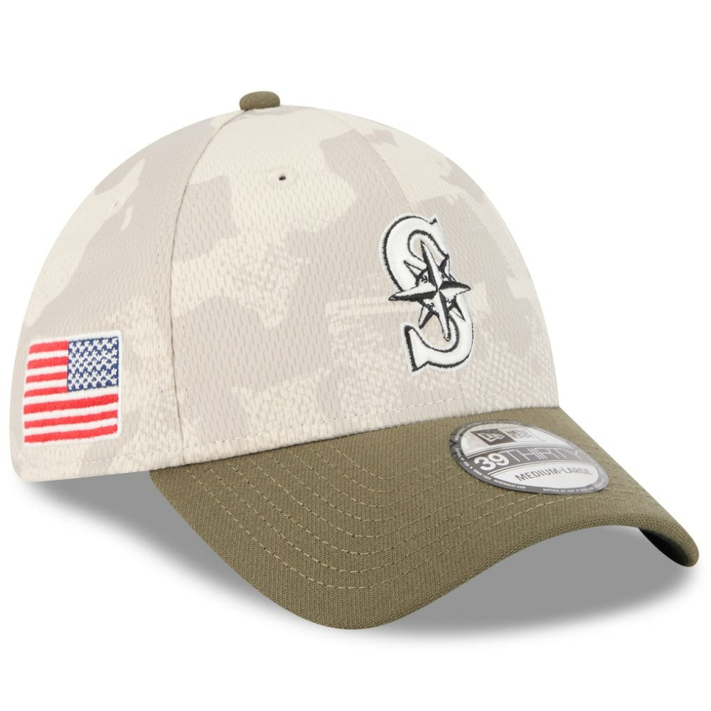 Seattle Mariners New Era 2025 Armed Forces Day 39THIRTY Flex Hat - Light Beige/Olive - New Era Discount