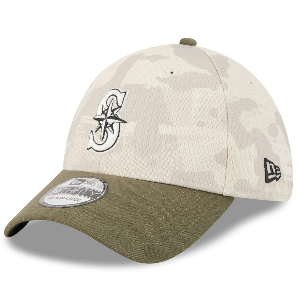 Seattle Mariners New Era 2025 Armed Forces Day 39THIRTY Flex Hat - Light Beige/Olive - New Era Discount