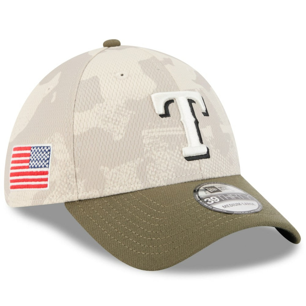 Texas Rangers New Era 2025 Armed Forces Day 39THIRTY Flex Hat - Light Beige/Olive - New Era Online