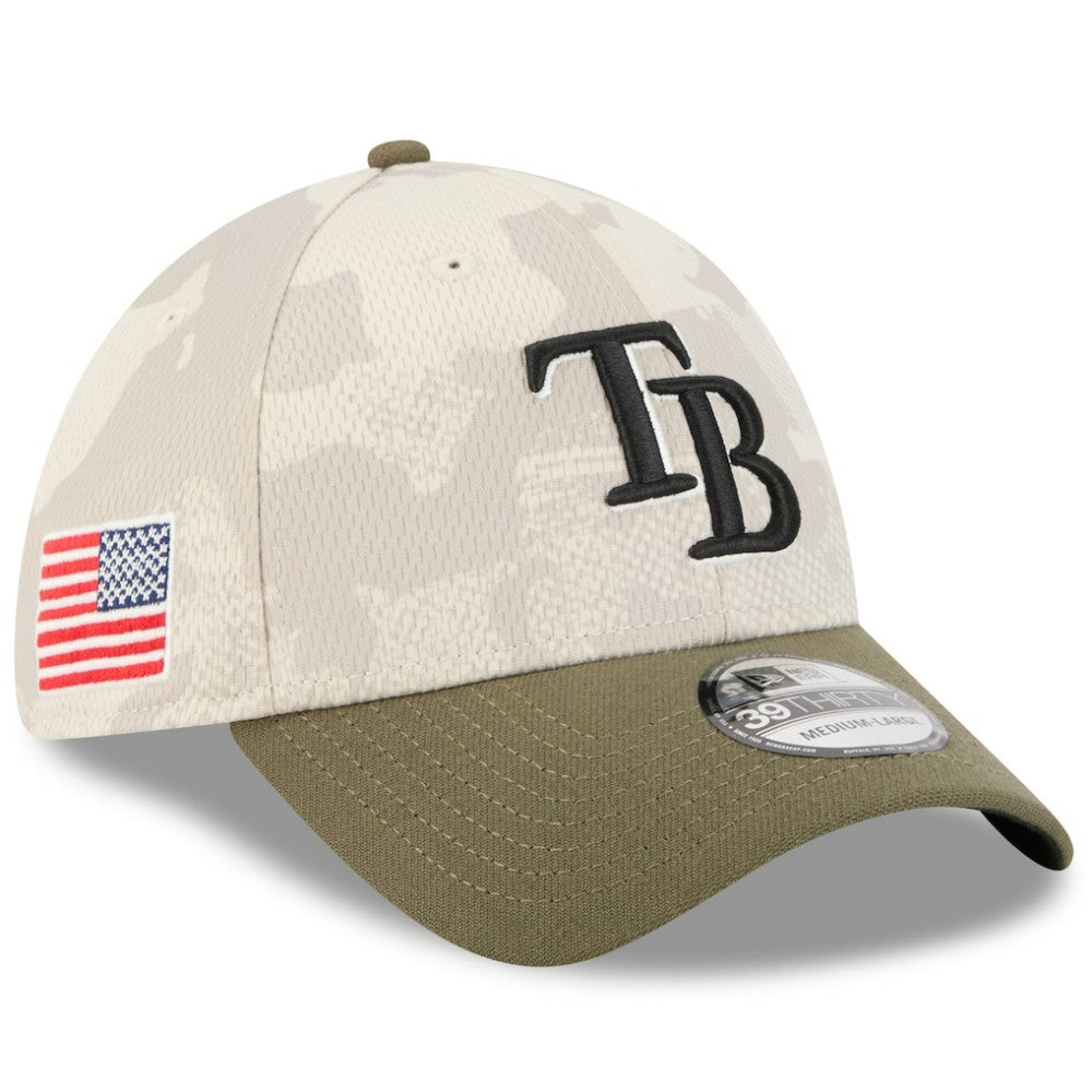 Tampa Bay Rays New Era 2025 Armed Forces Day 39THIRTY Flex Hat - Light Beige/Olive - New Era Sale