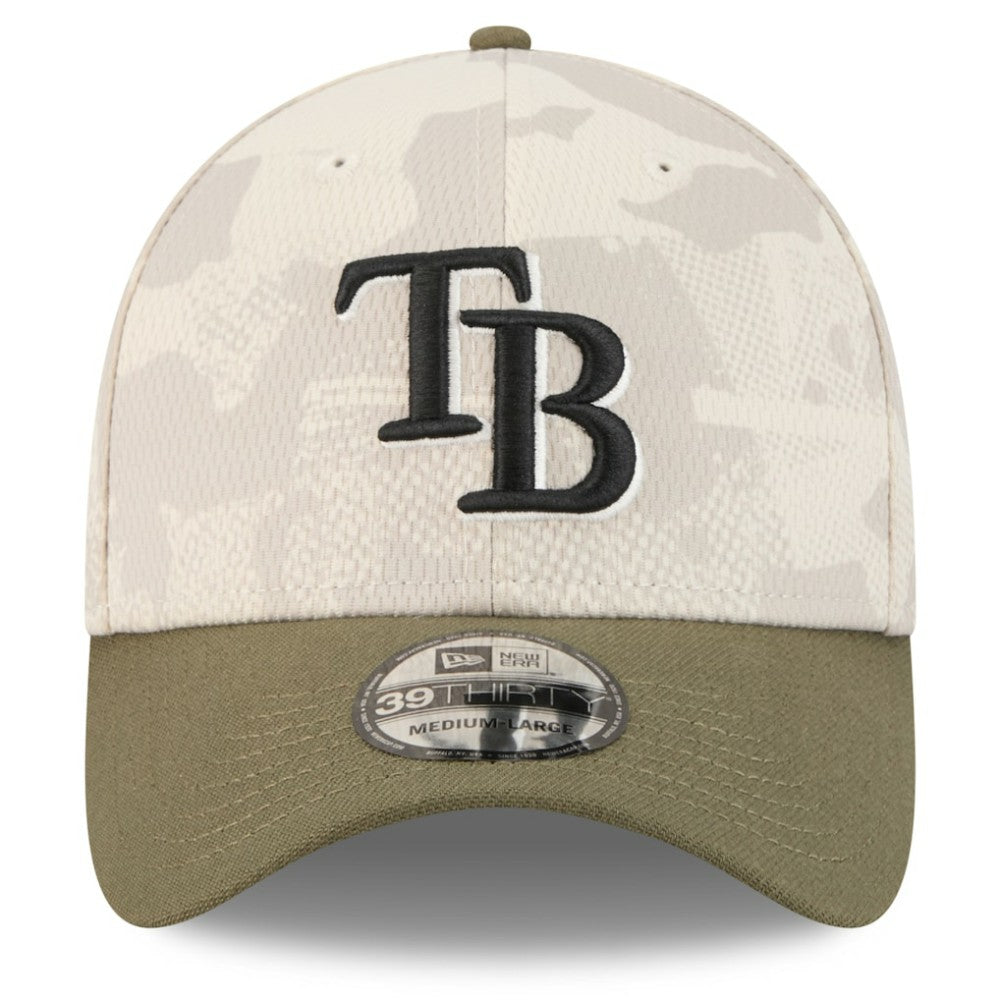Tampa Bay Rays New Era 2025 Armed Forces Day 39THIRTY Flex Hat - Light Beige/Olive - New Era Sale