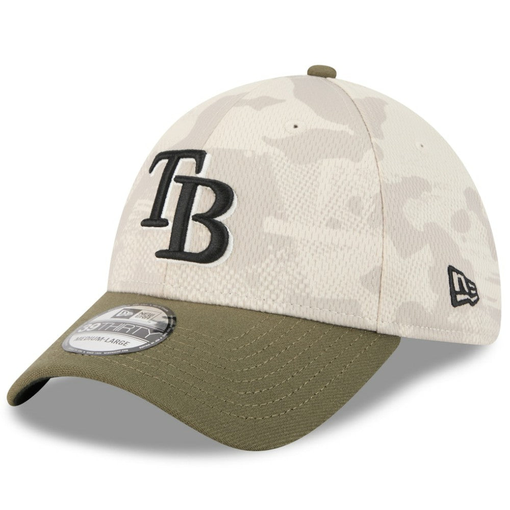 Tampa Bay Rays New Era 2025 Armed Forces Day 39THIRTY Flex Hat - Light Beige/Olive - New Era Sale