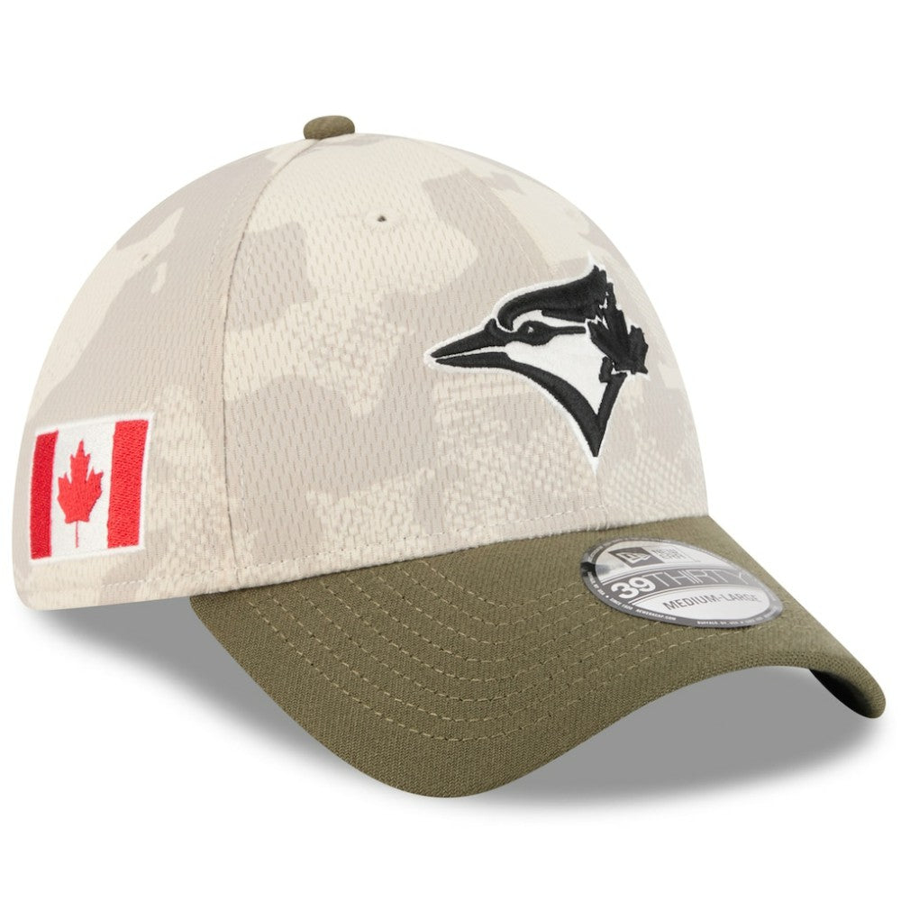 Toronto Blue Jays New Era 2025 Armed Forces Day 39THIRTY Flex Hat - Light Beige/Olive - New Era Discount