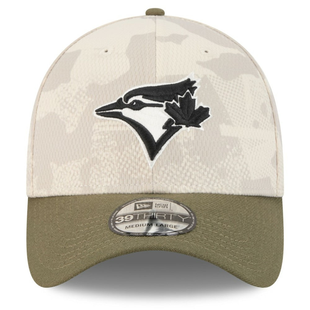 Toronto Blue Jays New Era 2025 Armed Forces Day 39THIRTY Flex Hat - Light Beige/Olive - New Era Discount
