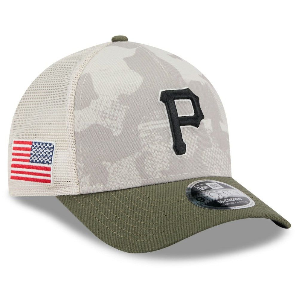 Pittsburgh Pirates New Era 2025 Armed Forces Day 9FORTY M-Crown A-Frame Adjustable Hat - Light Beige/Olive - New Era Discount