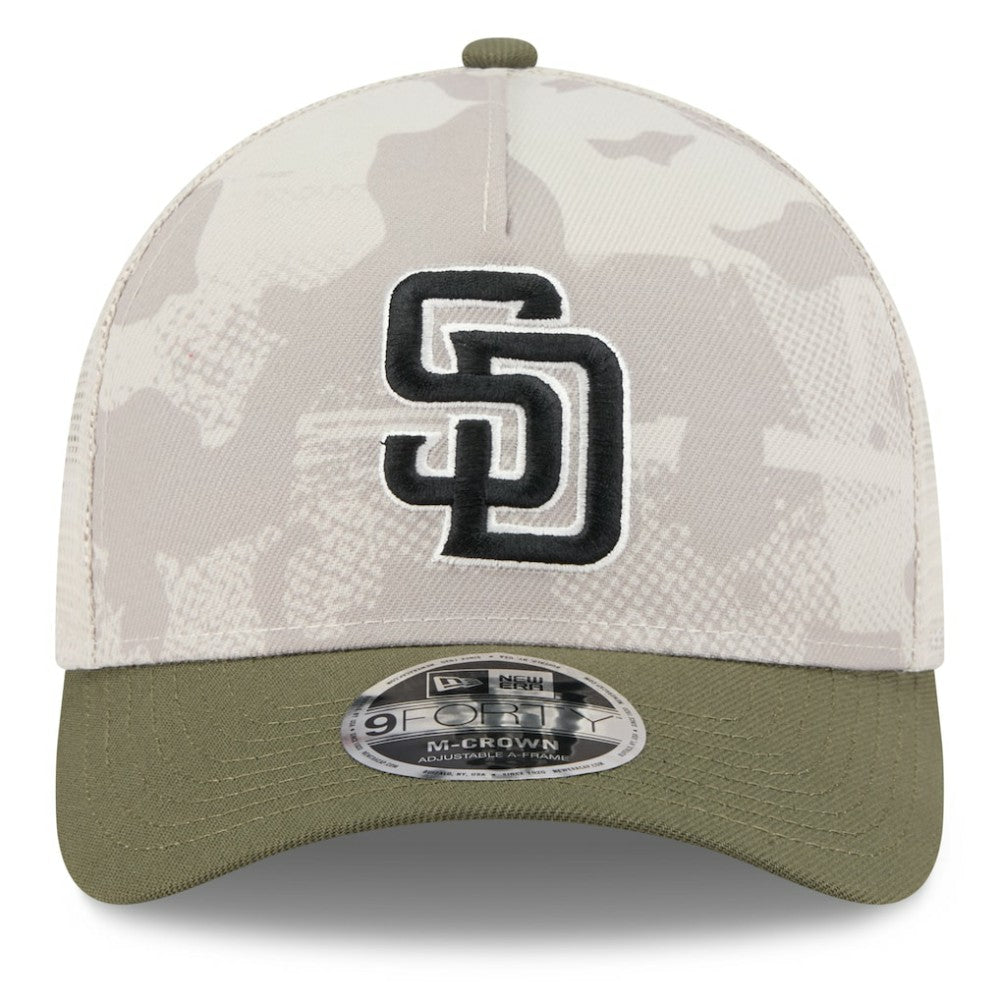 San Diego Padres New Era 2025 Armed Forces Day 9FORTY M-Crown A-Frame Adjustable Hat - Light Beige/Olive - New Era Sale