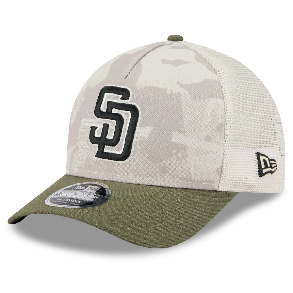 San Diego Padres New Era 2025 Armed Forces Day 9FORTY M-Crown A-Frame Adjustable Hat - Light Beige/Olive - New Era Sale