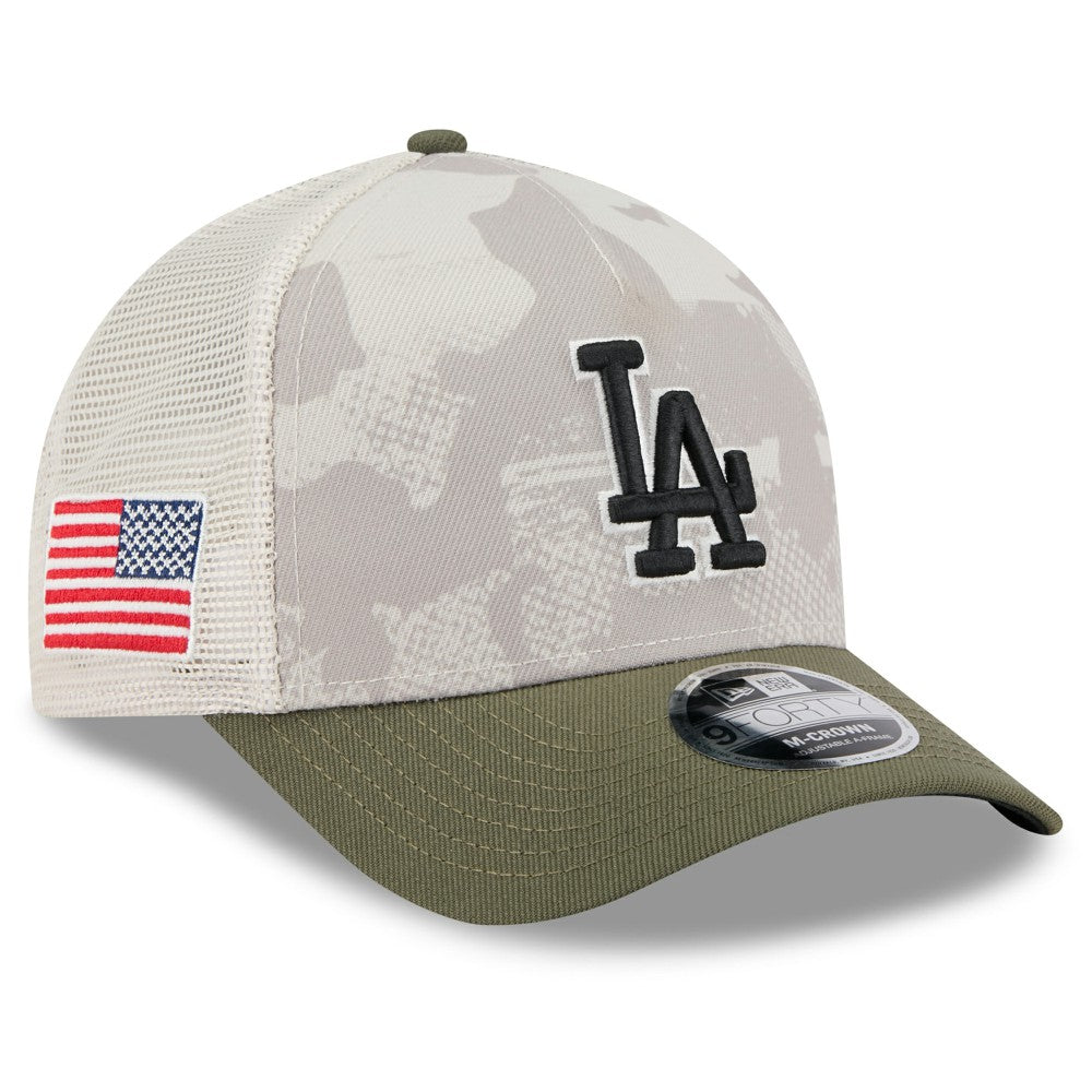 Los Angeles Dodgers New Era 2025 Armed Forces Day 9FORTY M-Crown A-Frame Adjustable Hat - Light Beige/Olive - New Era Online