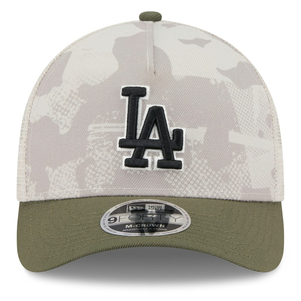 Los Angeles Dodgers New Era 2025 Armed Forces Day 9FORTY M-Crown A-Frame Adjustable Hat - Light Beige/Olive - New Era Online