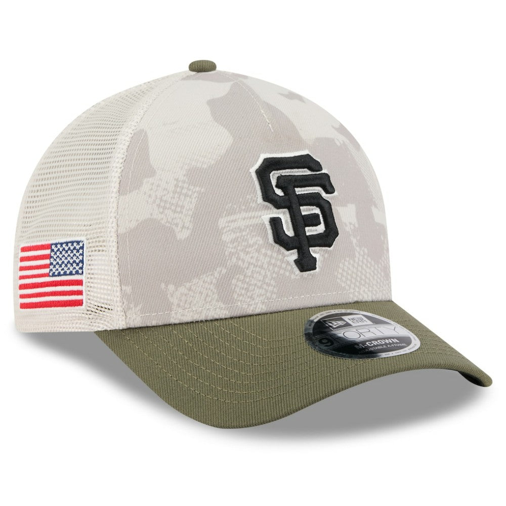 San Francisco Giants New Era 2025 Armed Forces Day 9FORTY M-Crown A-Frame Adjustable Hat - Light Beige/Olive - New Era Sale