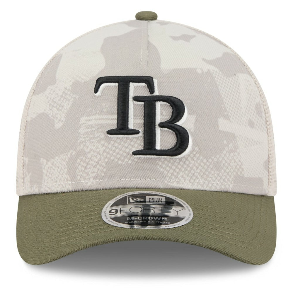 Tampa Bay Rays New Era 2025 Armed Forces Day 9FORTY M-Crown A-Frame Adjustable Hat - Light Beige/Olive - New Era Online
