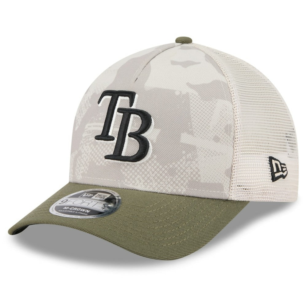 Tampa Bay Rays New Era 2025 Armed Forces Day 9FORTY M-Crown A-Frame Adjustable Hat - Light Beige/Olive - New Era Online