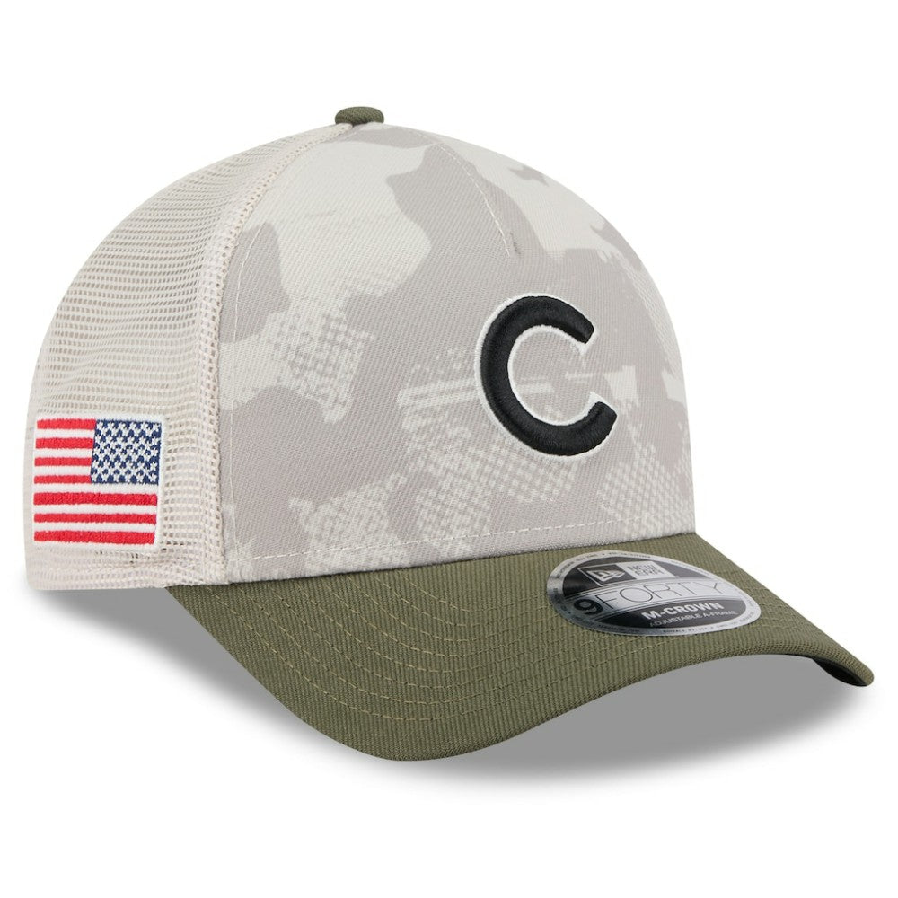 Chicago Cubs New Era 2025 Armed Forces Day 9FORTY M-Crown A-Frame Adjustable Hat - Light Beige/Olive - New Era Lifestyle
