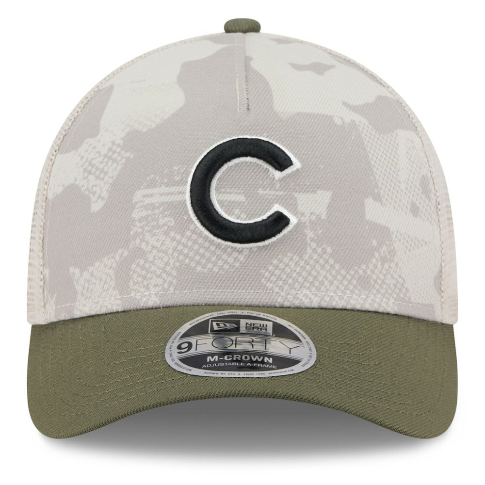 Chicago Cubs New Era 2025 Armed Forces Day 9FORTY M-Crown A-Frame Adjustable Hat - Light Beige/Olive - New Era Lifestyle