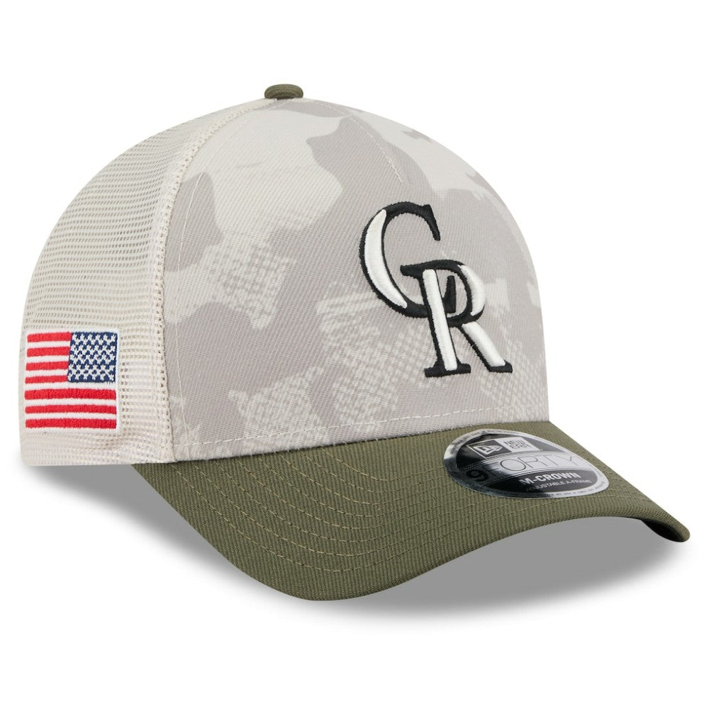Colorado Rockies New Era 2025 Armed Forces Day 9FORTY M-Crown A-Frame Adjustable Hat - Light Beige/Olive - New Era Sale