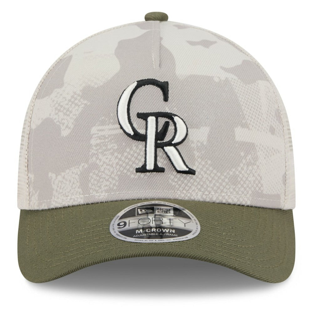 Colorado Rockies New Era 2025 Armed Forces Day 9FORTY M-Crown A-Frame Adjustable Hat - Light Beige/Olive - New Era Sale
