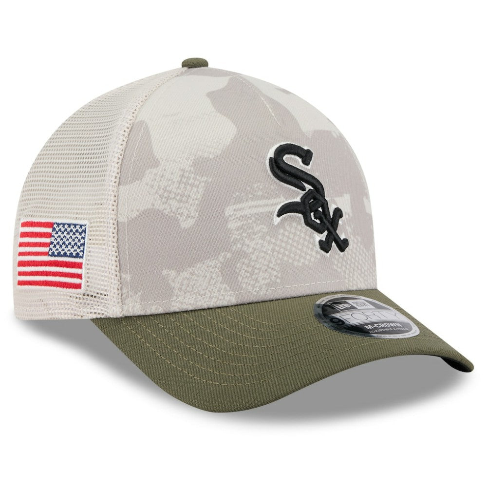 Chicago White Sox New Era 2025 Armed Forces Day 9FORTY M-Crown A-Frame Adjustable Hat - Light Beige/Olive - New Era Sale