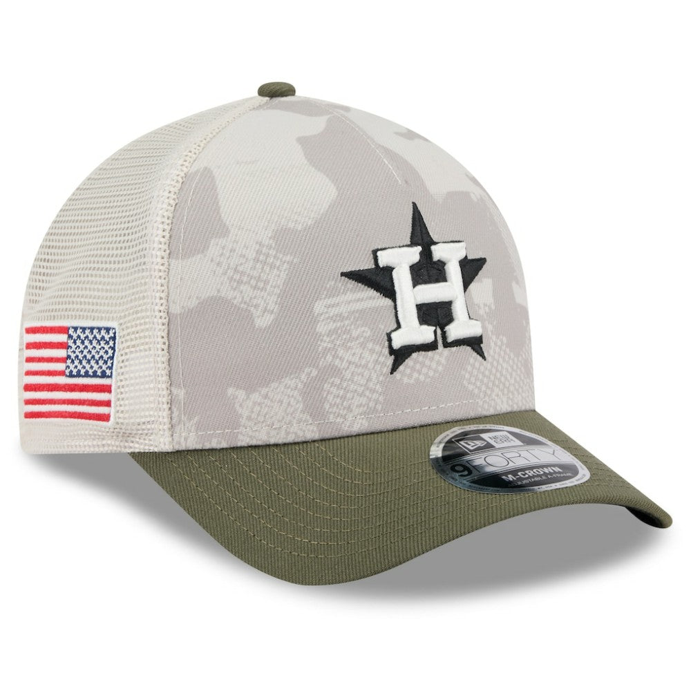 Houston Astros New Era 2025 Armed Forces Day 9FORTY M-Crown A-Frame Adjustable Hat - Light Beige/Olive - New Era Discount