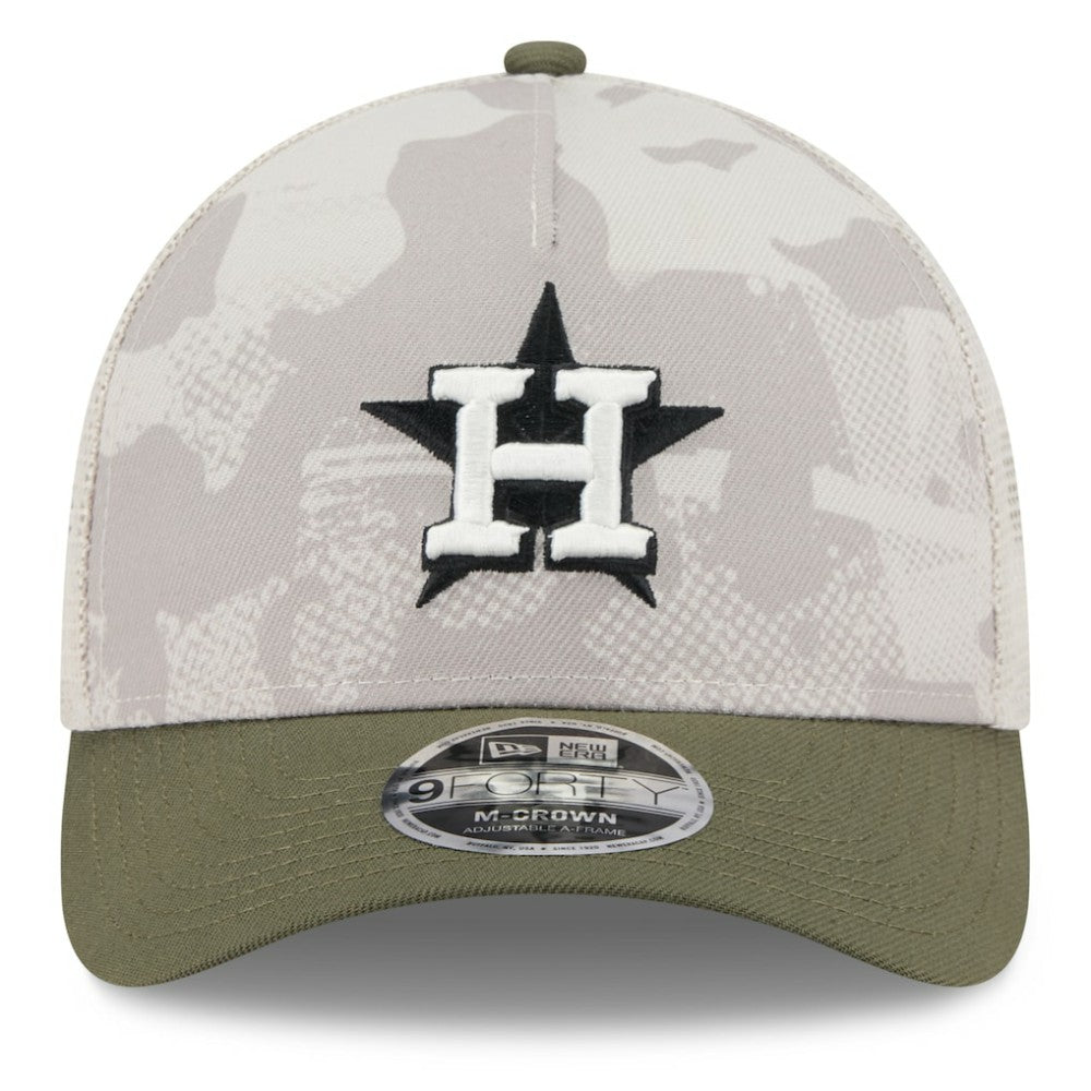 Houston Astros New Era 2025 Armed Forces Day 9FORTY M-Crown A-Frame Adjustable Hat - Light Beige/Olive - New Era Discount