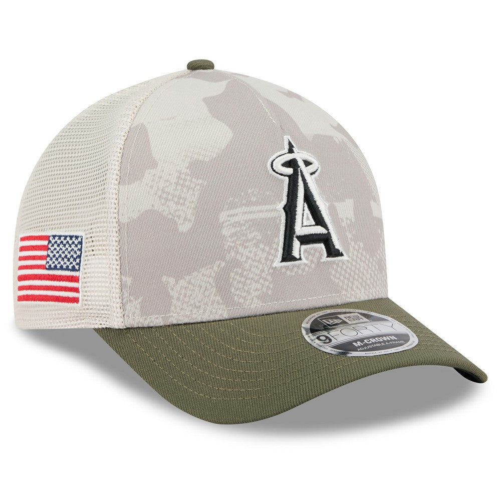 Los Angeles Angels New Era 2025 Armed Forces Day 9FORTY M-Crown A-Frame Adjustable Hat - Light Beige/Olive - New Era Sale