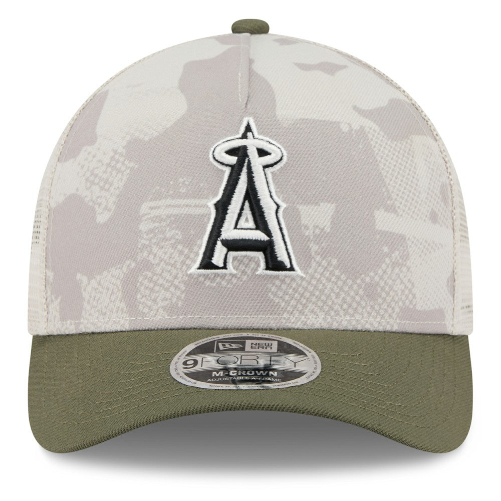 Los Angeles Angels New Era 2025 Armed Forces Day 9FORTY M-Crown A-Frame Adjustable Hat - Light Beige/Olive - New Era Sale