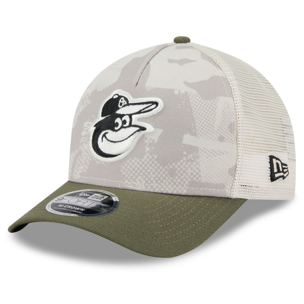 Baltimore Orioles New Era 2025 Armed Forces Day 9FORTY M-Crown A-Frame Adjustable Hat - Light Beige/Olive - New Era Lifestyle