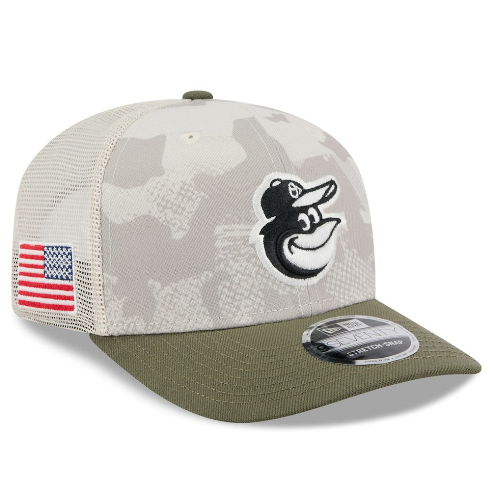 Baltimore Orioles New Era 2025 Armed Forces Day 9SEVENTY Stretch-Snap Hat - Light Beige/Olive - New Era Sale