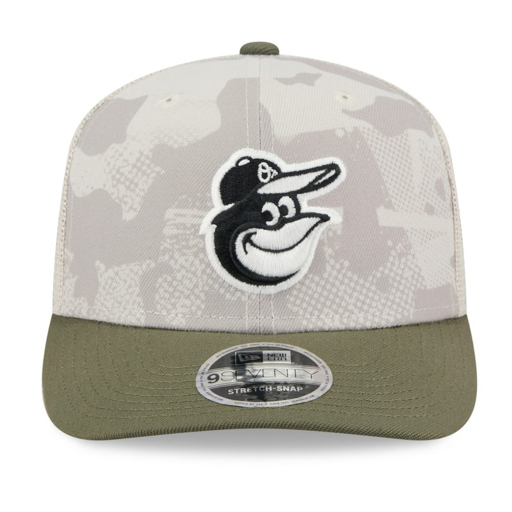 Baltimore Orioles New Era 2025 Armed Forces Day 9SEVENTY Stretch-Snap Hat - Light Beige/Olive - New Era Sale
