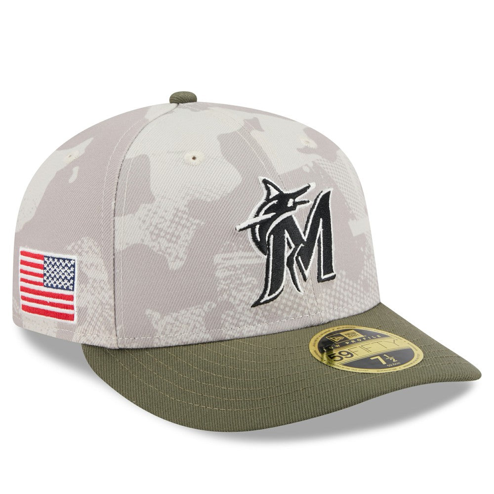Miami Marlins New Era 2025 Armed Forces Day Low Profile 59FIFTY Fitted Hat - Light Beige/Olive - New Era Sale