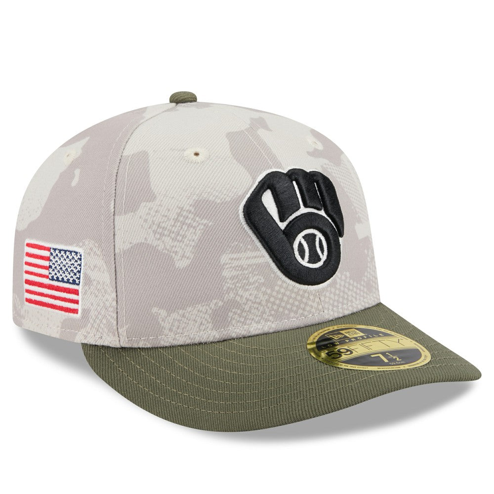 Milwaukee Brewers New Era 2025 Armed Forces Day Low Profile 59FIFTY Fitted Hat - Light Beige/Olive - New Era on Sale